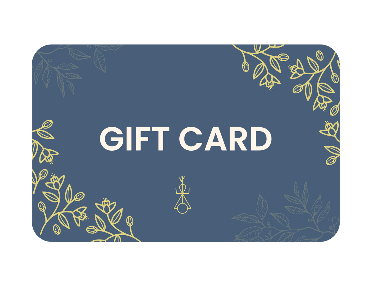 TANIT Gift Card with the brand's blue and botanical design