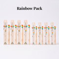 Rainbow Pack: four Rainbow adult bamboo toothbrushes with four Rainbow kids toothbrushes
