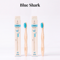 Blue Shark kids bamboo toothbrushes with packaging
