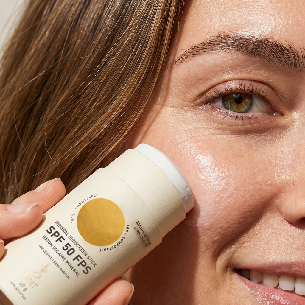Applying the Mineral Sunscreen Stick to the face
