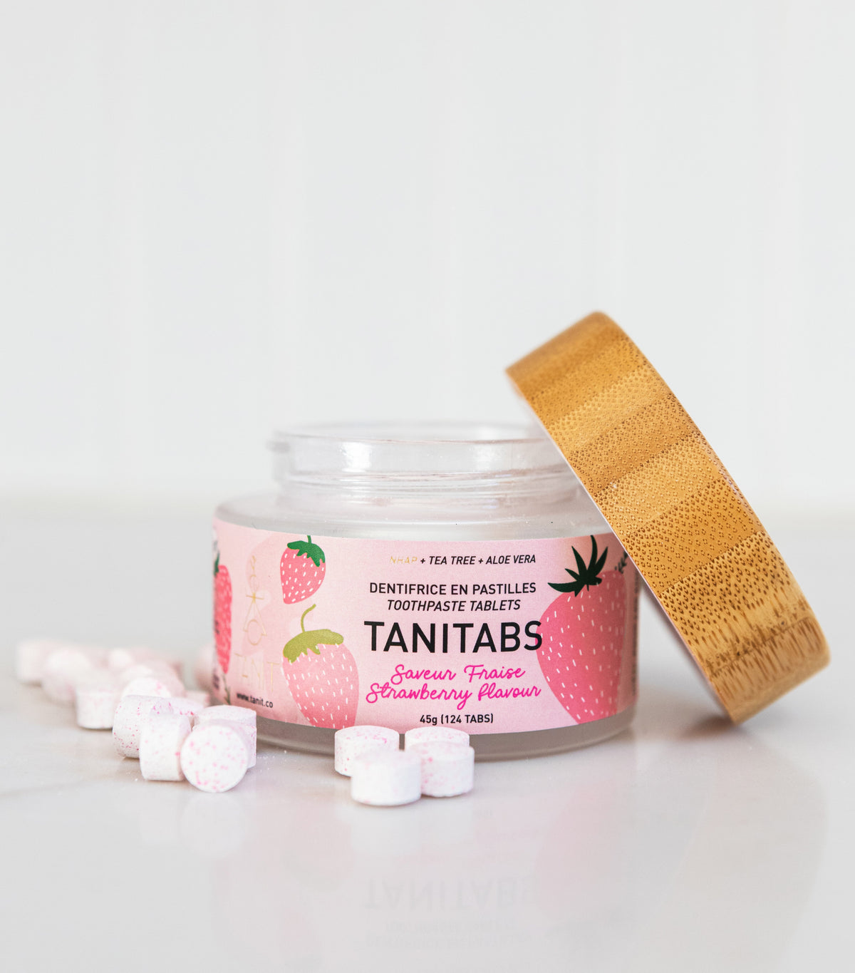 Toothpaste Tablets Strawberry - Refillable Glass Jar - 124 Tabs